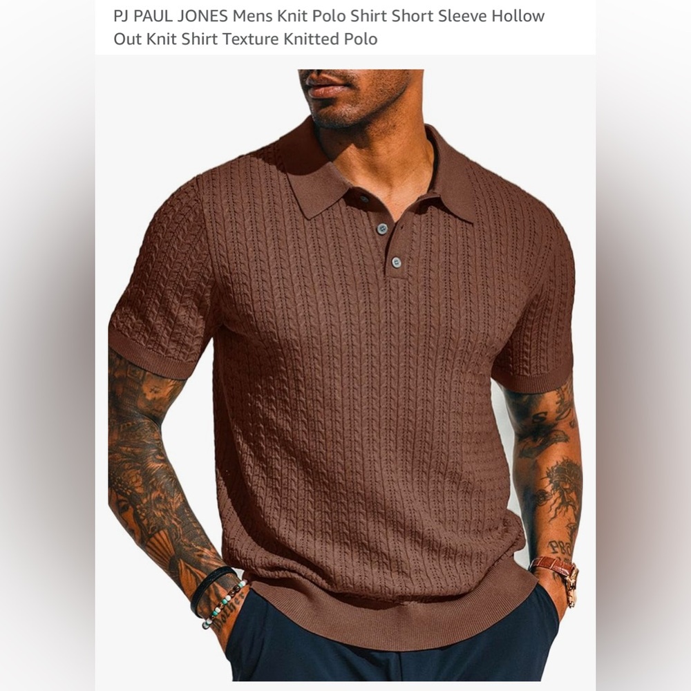 Men's Brown Knit Polo Shirt